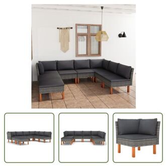 vidaXL Loungeset - Grijs - PE-rattan - Gepoedercoat staal - Massief eucalyptushout