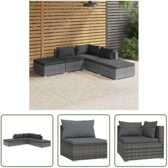 vidaXL Loungeset - Grijs - PE-rattan - Stalen frame - Modulair design - Comfortabele kussens