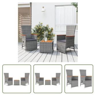 vidaXL Loungeset Grijs - Tuinstoel - Tafel - PE-rattan - staal en massief acaciahout - Afmetingen zitting