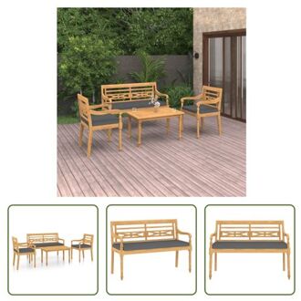 vidaXL Loungeset - Houten - Compact en comfortabel - 90x50x45 cm - Donkergrijs kussen