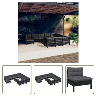 vidaXL Loungeset Houten Tuinmeubelset - 63.5x63.5x62.5 cm - zwart - antraciet - Massief grenenhout en stof