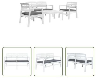 vidaXL Loungeset Kunststof - wit - Salontafel- 78x55x38cm - Bank- 133x65x74.5cm - Armstoel- 72.5x65x74.5cm