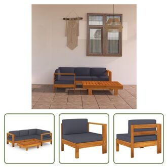 vidaXL loungeset Massief Acaciahout - Hoekbank/Middenbank/Tafel - Donkergrijs kussen - 100x60x25cm - 10cm