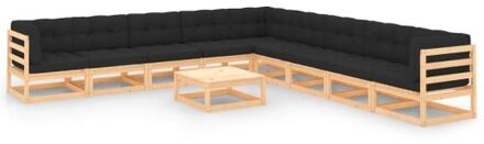 vidaXL Loungeset - Massief grenenhout - 6 middenbanken - 3 hoekbanken - 1 tafel - Antraciet kussens - Grijs