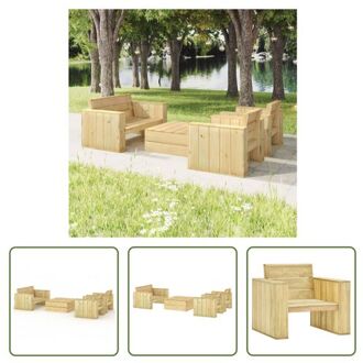 vidaXL Loungeset - Massief grenenhout - Bank- 139 x 76 x 74 cm - Stoel- 89 x 76 x 76 cm - Tafel- 75 x 75 x 31 Bruin