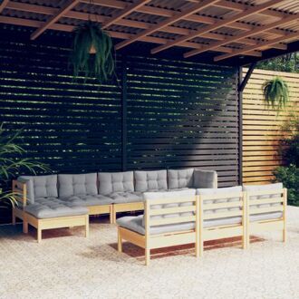 vidaXL loungeset massief grenenhout - grijs - 2x hoekbank - 6x middenbank - 2x voetenbank/tafel