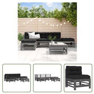 vidaXL Loungeset Massief Grenenhout - Grijs - 57.5 x 63.5 x 60 cm - Modulair design