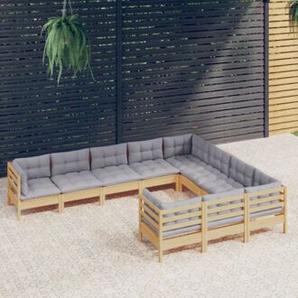 vidaXL loungeset - massief grenenhout - grijs - hoek/middenbank 63.5x63.5x62.5 cm - zitkussen 60x60x5 cm