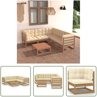 vidaXL Loungeset - Massief grenenhout - Honingbruin - 70x70x67cm - Crème kussens