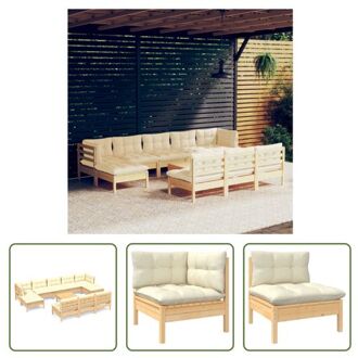 vidaXL Loungeset Massief Grenenhout - Tuinmeubels - 63.5x63.5cm - Crème kussen