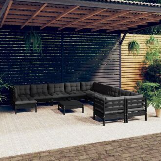 vidaXL loungeset massief grenenhout - zwart - 4 hoekbank - 6 middenbank - 2 voetenbank/tafel