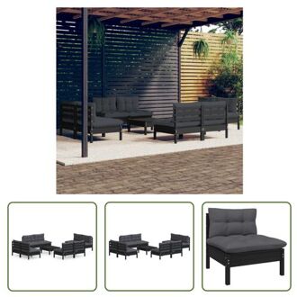 vidaXL Loungeset Massief Grenenhout - Zwart - 63.5 x 63.5 x 62.5 cm - Inclusief kussens - Montage vereist