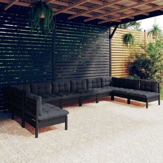 vidaXL loungeset massief grenenhout - zwart - 63.5x63.5x62.5 cm - inclusief kussens