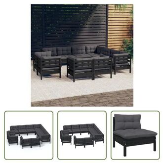 vidaXL Loungeset Massief Grenenhout Zwart - 7 Hoekbank + 4 Middenbank - Afmeting 63.5x63.5x62.5cm - Inclusief