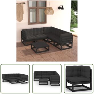 vidaXL loungeset - Massief grenenhout - Zwart - 70x70x67 cm - Antraciet kussen