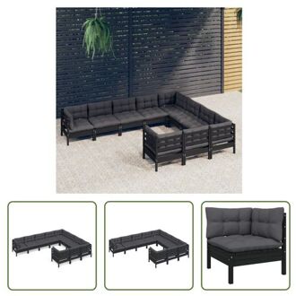 vidaXL Loungeset - Massief grenenhout - Zwart - Hoek/middenbank- 63.5 x 63.5 x 62.5 cm - Zitkussen- 60 x 60 x