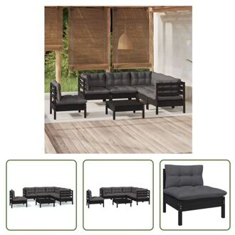 vidaXL Loungeset - Massief grenenhout - Zwart - Modulair - 63.5 x 63.5 x 62.5 cm - Inclusief kussens