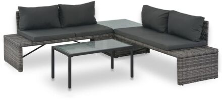 vidaXL Loungeset met kussens 3-delig poly rattan grijs