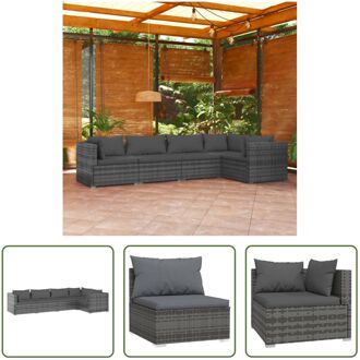 vidaXL Loungeset Modulair - Grijs - Stevig frame - Waterdicht PE-rattan - Comfortabele kussens - Levering