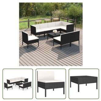 vidaXL Loungeset Modular - Tuinmeubelen - 60 x 60 x 35 cm - Zwart - Crèmewit kussens - PE-rattan