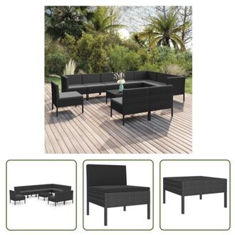 vidaXL Loungeset Modular - Zwart - PE-rattan - 60 x 60 x 35 cm - Inclusief kussens - Montage vereist