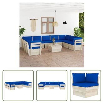 vidaXL Loungeset Pallet 10-delig - 60x60x65 cm - Blauwe kussens