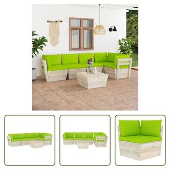 vidaXL loungeset Pallet - 6-delig - Hout - 60x60x65 cm - Groene kussens