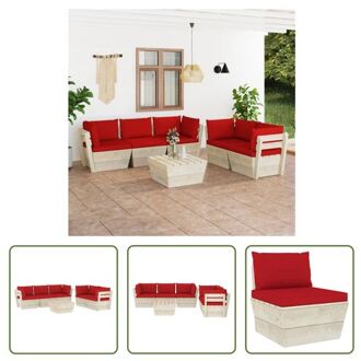 vidaXL Loungeset Pallet - 6-delig - Hout - 60x60x65 cm - Rood