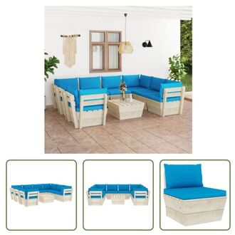 vidaXL Loungeset Pallet - 9-delig - 60x60x65 cm - Lichtblauw kussen