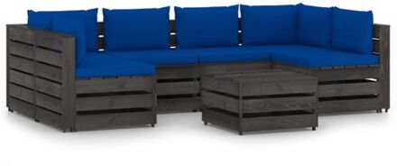vidaXL Loungeset Pallet - Grenenhout - 69 x 70 x 66 cm - Blauw kussen