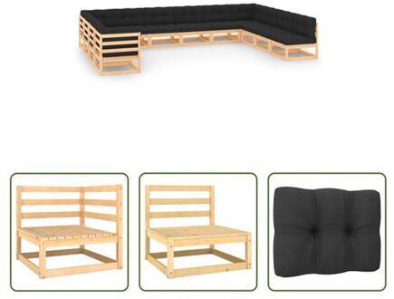 vidaXL Loungeset - Pallet - Grenenhout - 70 x 70 x 67cm - Antraciet kussen Grijs