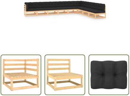 vidaXL Loungeset Pallet - Grenenhout - 70x70x67 cm - Antraciet kussen Grijs