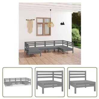 vidaXL Loungeset Palletdesign - Grenenhout - Modulair - Grijs - 63.5 x 63.5 x 62.5 cm (L x B x H) - Montage