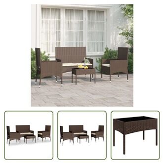 vidaXL Loungeset - PE-rattan - bruin - tafel- 50x30x35cm - stoel- 45x51x85cm - 2-zitsbank- 90x51x85cm