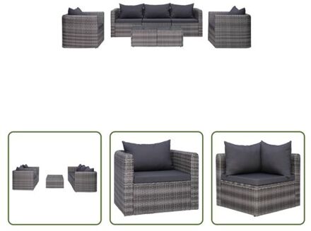 vidaXL Loungeset - PE Rattan - Grijs - 2 hoekbanken - 1 middenbank - 2 zitstoelen - 1 salontafel