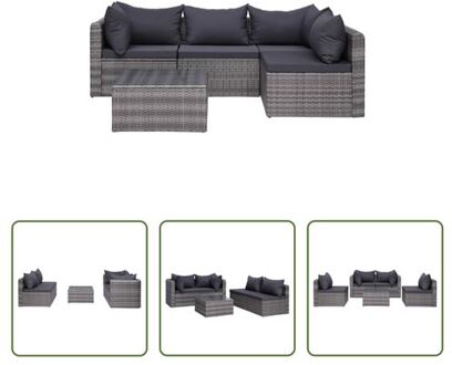 vidaXL Loungeset PE Rattan - Grijs - Hoekbank - Middenbank - Salontafel - 72 x 72 x 63 cm - Inclusief zit