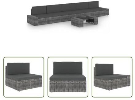 vidaXL Loungeset - PE-rattan - Grijs - Tafel- 90 x 50 x 26 cm - Middenbank- 58.5 x 65.5 x 52 cm - Hoekbank