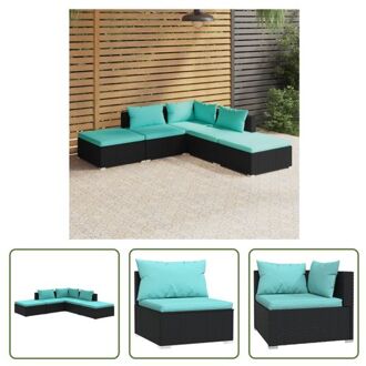 vidaXL Loungeset - PE-rattan - Staal - Waterblauw - 5-zits - Zwart