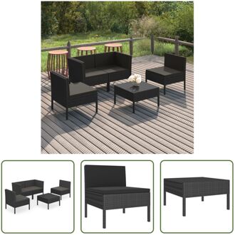 vidaXL Loungeset - PE-rattan - Zwart - 2x middenbank - 2x hoekbank - 1x voetensteun/tafel