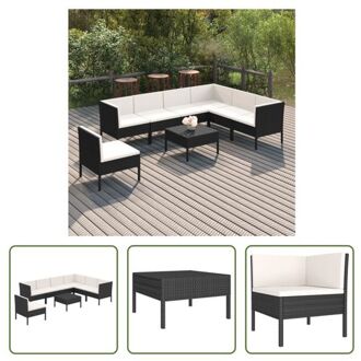 vidaXL Loungeset - PE-rattan - Zwart - 4 middenbanken - 3 hoekbanken - 1 voetensteun/tafel - Inclusief