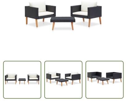 vidaXL Loungeset - PE-rattan - Zwart - 76 x 67 x 60 cm - inclusief kussens - 100% polyester - Montage vereist