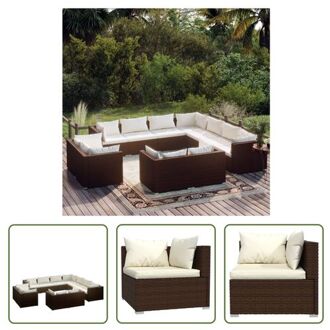 vidaXL Loungeset Poly Rattan - 11-delig - Bruin - Hoogwaardig materiaal - Stevig frame - Optimaal zitcomfort