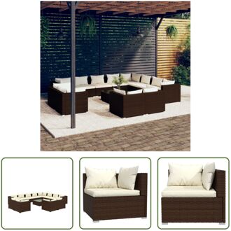 vidaXL Loungeset Poly Rattan - 13-Delig - Bruin - PE-rattan