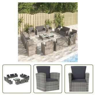 vidaXL Loungeset Poly Rattan - 4 tafel 4 2-zitsbank 8 armstoel - Grijs - 125 x 66 x 87.5 cm