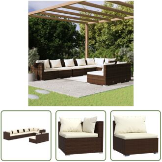 vidaXL Loungeset Poly Rattan - 70 x 70 x 60.5 cm - Bruin - Cremekleurige kussens