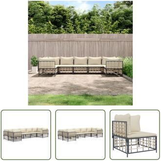 vidaXL Loungeset Poly Rattan - Antraciet - Hoekbank 72x72x66cm - Middenbank 72x70x66cm - Kussen Beige Grijs