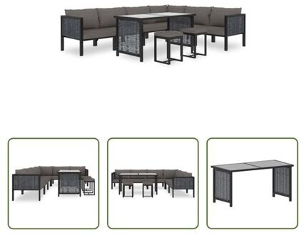 vidaXL Loungeset Poly Rattan - Antraciet/Zwart - 264 x 200 x 64 cm - Modulair ontwerp Grijs