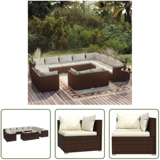 vidaXL Loungeset Poly Rattan - Bruin - 12-delig - Hoogwaardig materiaal