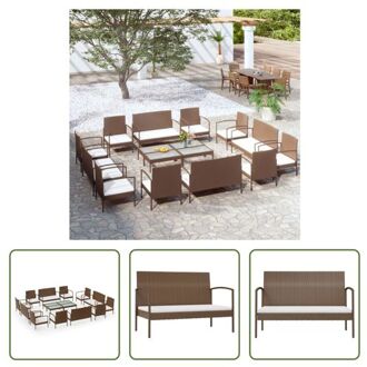 vidaXL Loungeset Poly Rattan - Bruin - 2-zitsbank 106x59x73cm - Armstoel 58x59x74cm - Tafel 75x40x37cm