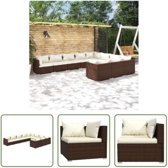 vidaXL Loungeset - Poly Rattan - Bruin - 4 hoekbanken - 6 middenbanken - 10 zitkussens - 14 rugkussens